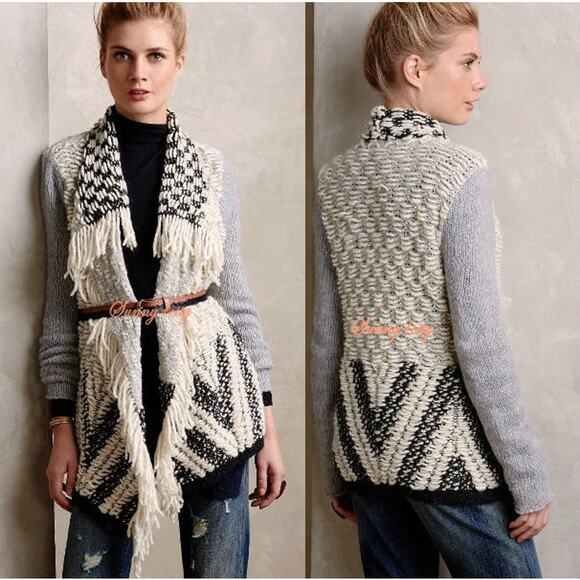 Moth by Anthropologie Sweaters - Anthropologie Moth Amba Fringe Open Front Sweater Cardigan Boho M Wool Alpaca